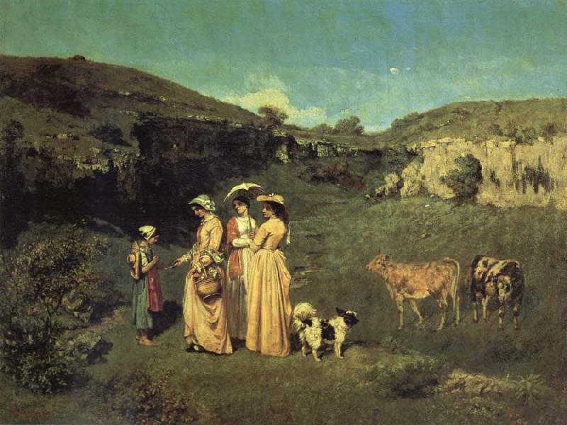 Gustave Courbet Les Demoiselles de Village Norge oil painting art